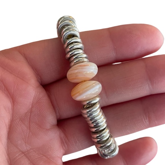 Links Of London Sterling Silver Marbled Rose Quartz Bracelet Vintage - Picture 7 of 8